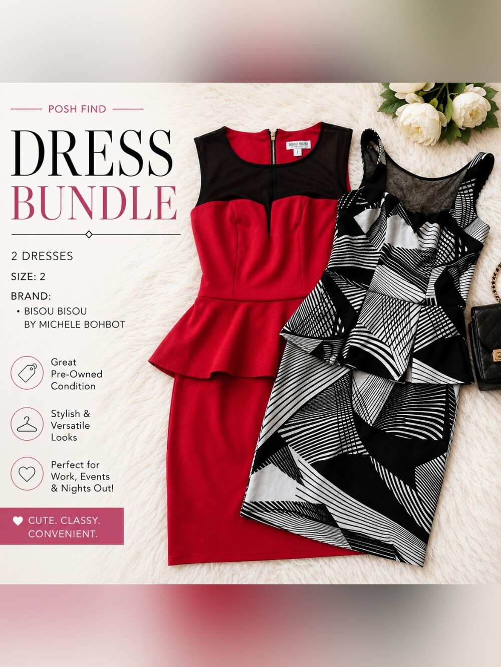 Bisou Bisou Dress Bundle - Red And Black Peplum
